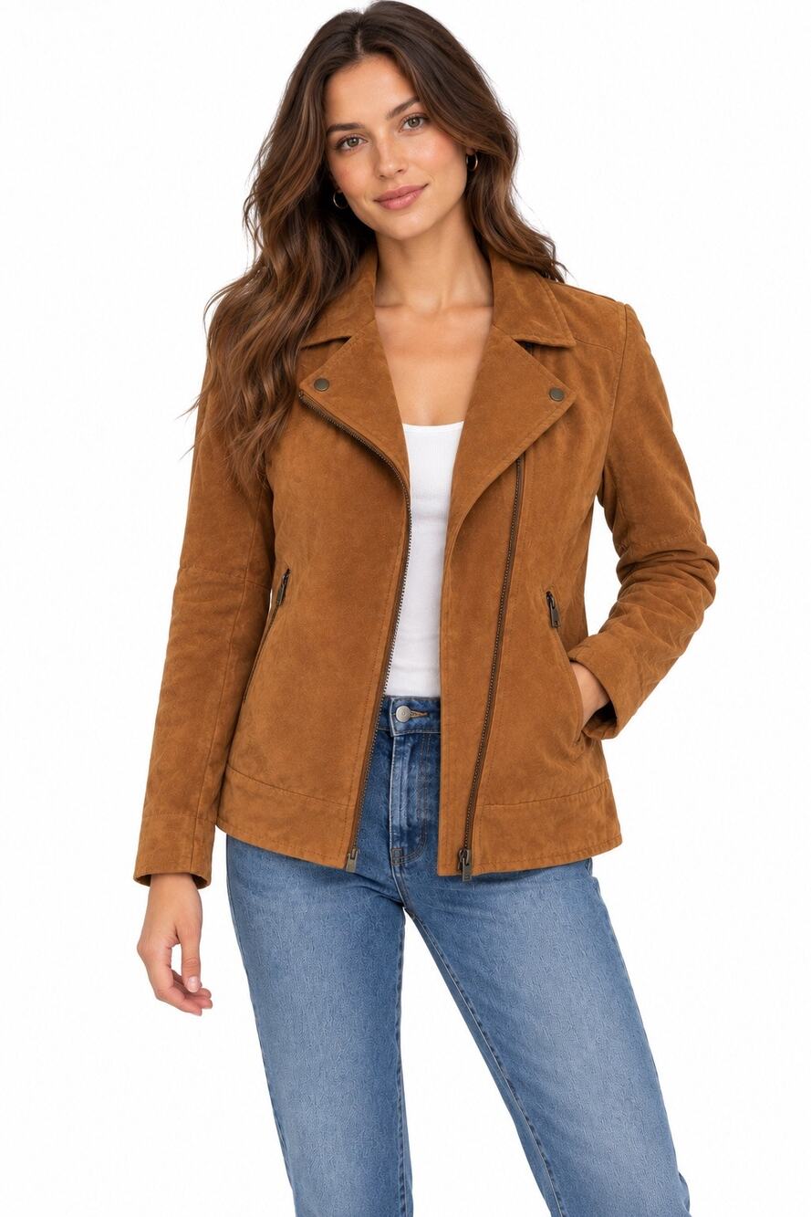 H&M Tan Faux Suede Zip-Up Lightweight Jacket